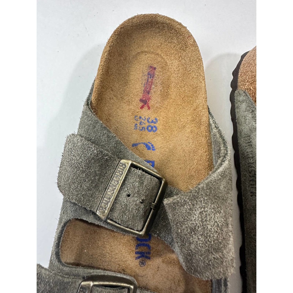 Birkenstock Double Strap Suede Sandals Sage Green Slides Size 38 Women's US 7 - Picture 6 of 11